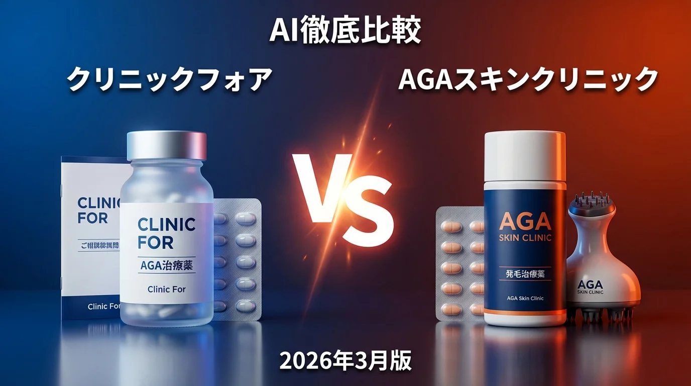 クリニックフォア vs AGAスキンクリニック|AGA治療クリニックAI徹底比較