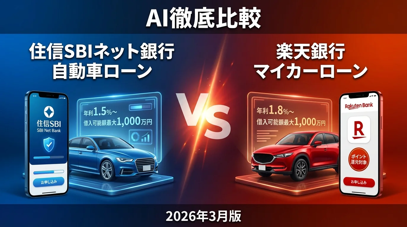 住信SBIネット銀行 自動車ローン vs 楽天銀行 マイカーローン｜自動車ローンAI徹底比較