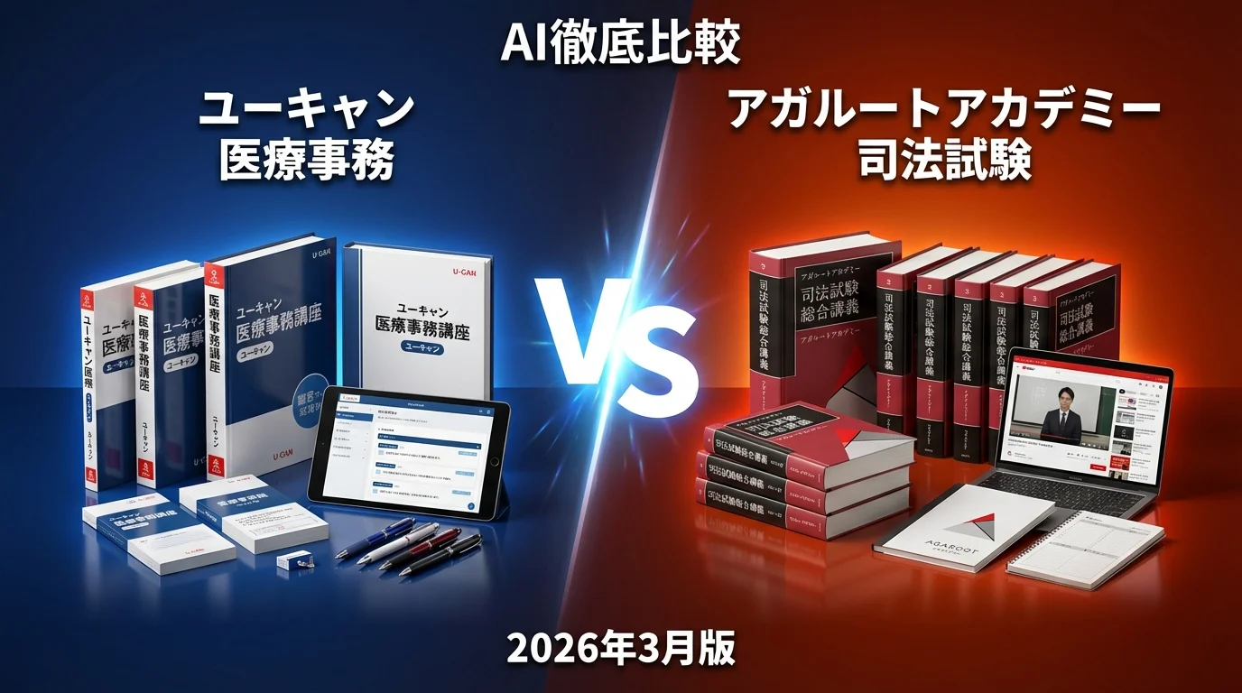 ユーキャン 医療事務 vs アガルートアカデミー 司法試験｜通信講座AI徹底比較