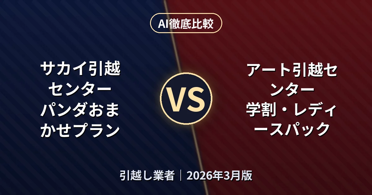 サカイ引越センター パンダおまかせプラン vs アート引越センター 学割・レディースパック｜引越し業者AI徹底比較