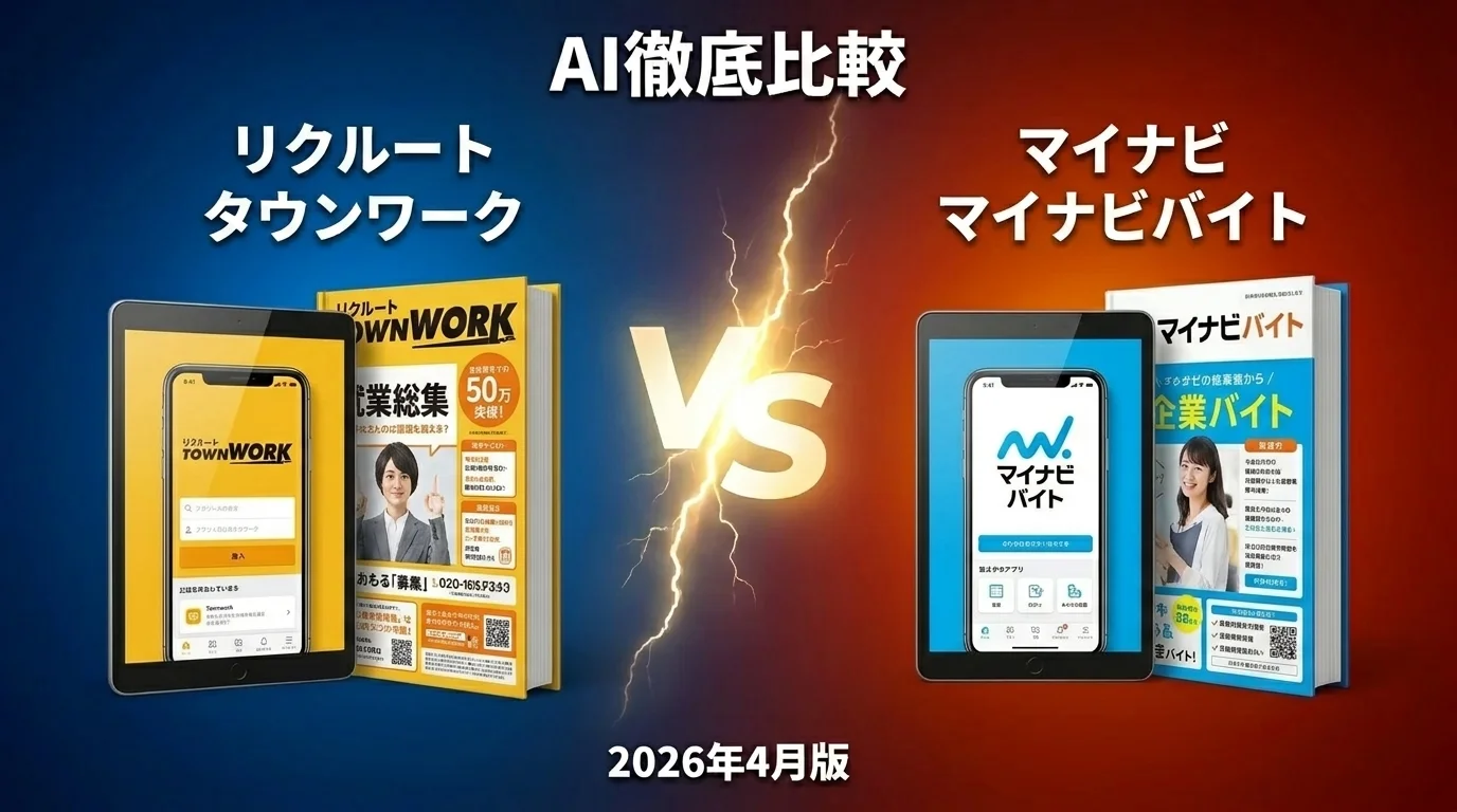 リクルート タウンワーク vs マイナビ マイナビバイト｜アルバイト求人 AI徹底比較