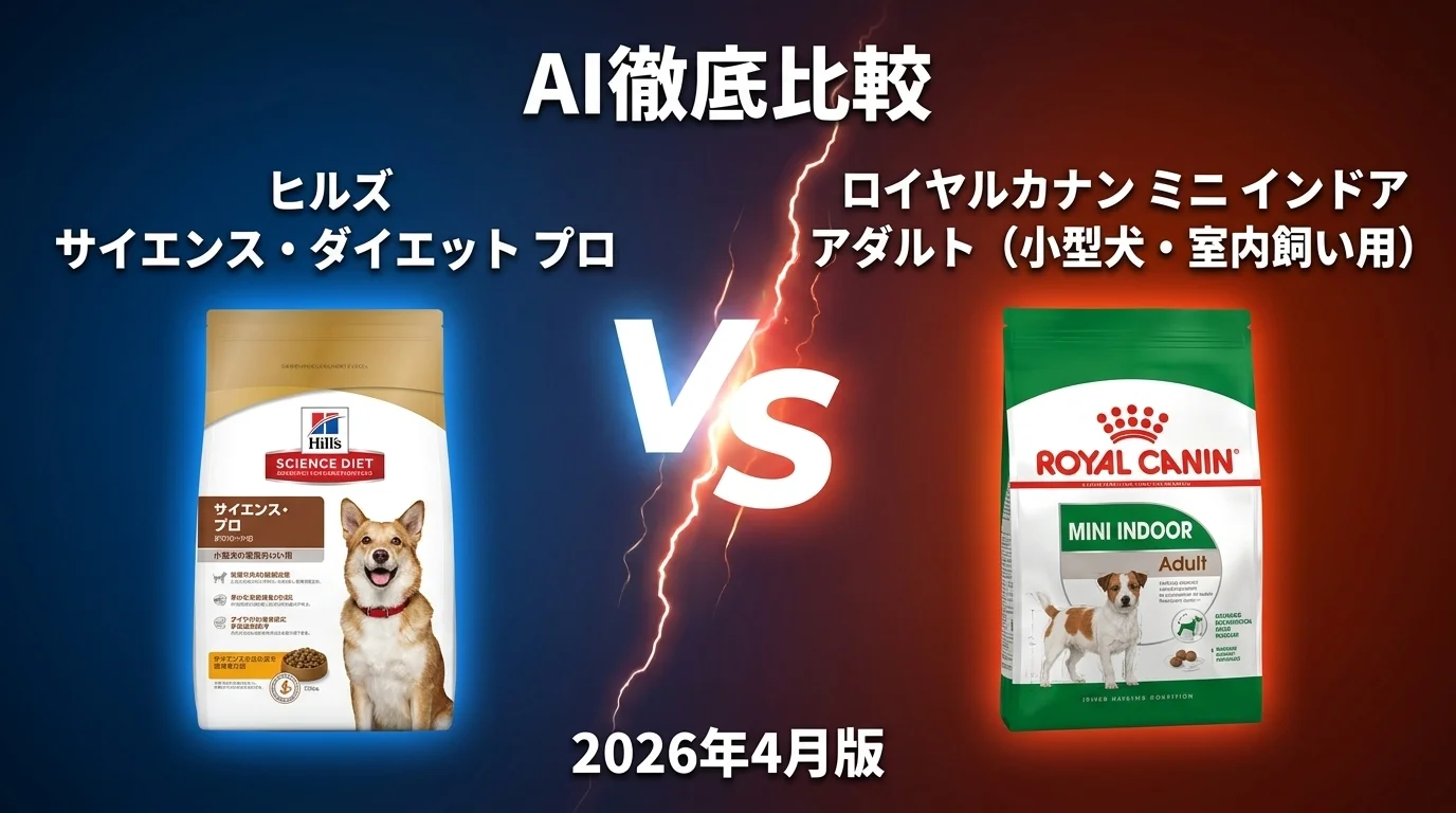 ヒルズ サイエンス・ダイエット プロ vs ロイヤルカナン ミニ インドア アダルト（小型犬・室内飼い用）｜ペットフード AI徹底比較