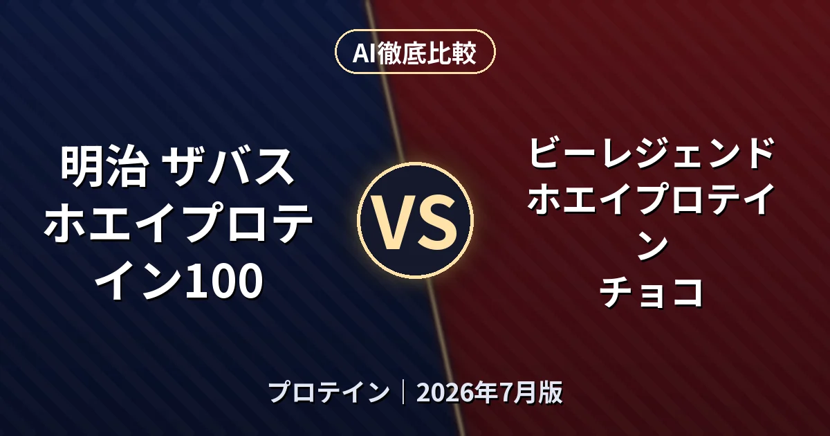 明治 ザバス ホエイプロテイン100 vs ビーレジェンド ホエイプロテイン チョコ｜プロテインAI徹底比較