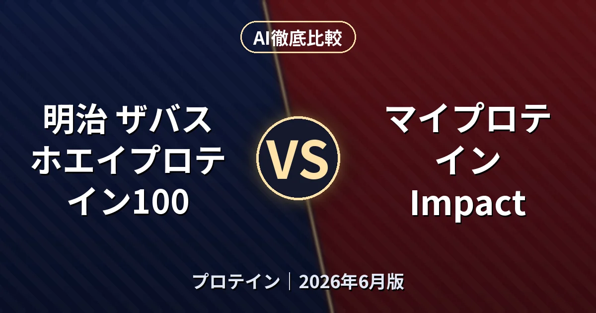 明治 ザバス ホエイプロテイン100 vs マイプロテイン Impact｜プロテインAI徹底比較