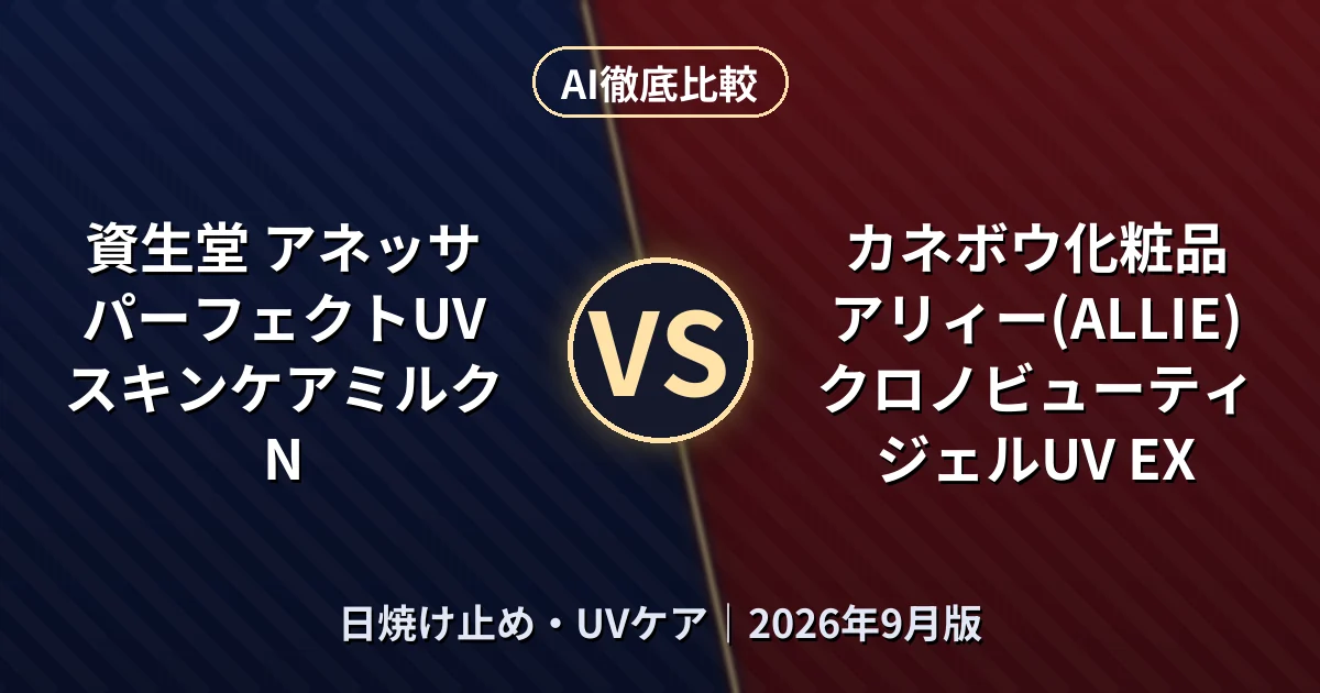 資生堂 アネッサ パーフェクトUV スキンケアミルク N vs カネボウ化粧品 アリィー(ALLIE) クロノビューティ ジェルUV EX｜日焼け止め・UVケアAI徹底比較
