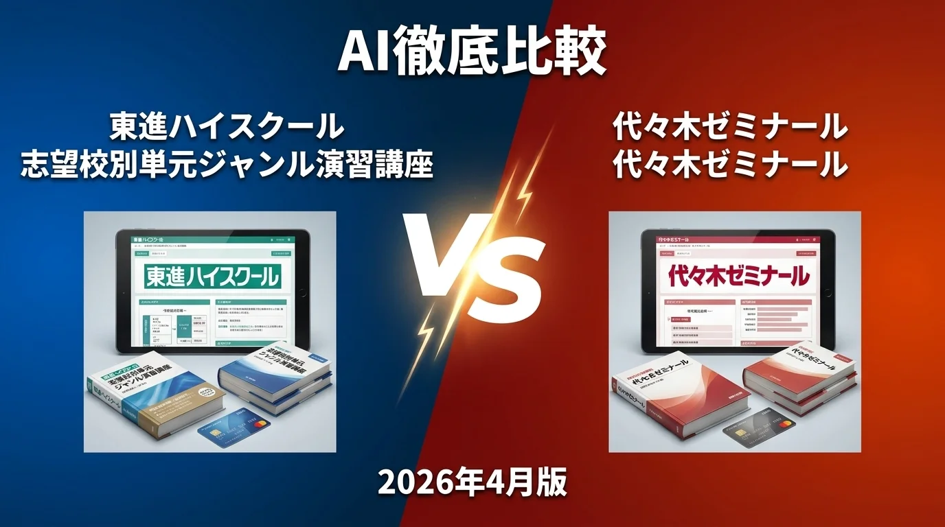 東進ハイスクール 志望校別単元ジャンル演習講座 vs 代々木ゼミナール 代々木ゼミナール｜大学受験予備校 AI徹底比較